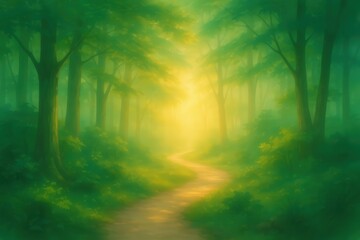Fototapeta premium Tranquil Forest Path Illuminated by Soft Sunlight Inviting Serenity and Connection to Nature captured with clarity