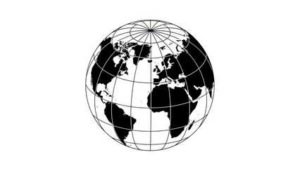 Minimalist Globe Illustration with Continents and Grid Lines.