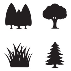 Tree and Grass Silhouette Collection Forest, Botanical, and Nature Icon Set