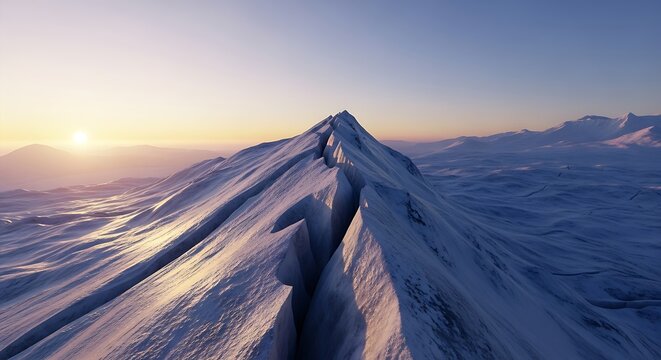 Majestic Snowy Mountain Peak with Deep Crevasse at Sunrise image photo