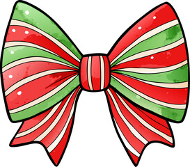 Christmas red ribbon bow tie with stripes. Hand drawn watercolor on white background stock illustration , white background