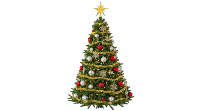 Decorated christmas tree isolated on transparent background - Powered by Adobe
