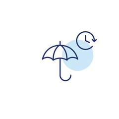 Umbrella and clock. Real-time protection and insurance, timed coverage. Pixel perfect, editable stroke vector icon