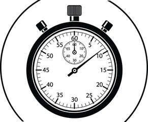 Classic analog stopwatch vector icon, black and white timer illustration for sports speed measurement and countdown concept, isolated on white background