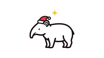 Fototapeta premium Festive Tapir Celebrates Christmas with a Santa Hat and Sparkling Star Accent