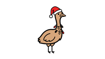 Festive Goose with Santa Hat and Christmas Lights for Holiday Season Card Design