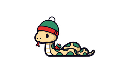 Festive Reptile Adorable Snake with Christmas Hat Illustration for Holiday Cheer