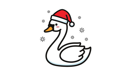 Festive Swan Vector Cute Christmas Bird in Santa Hat for Holiday Designs, Winter Greeting Cards and Festive Decorations