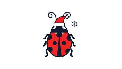 Festive Ladybug in Santa Hat with Snowflake Illustration A Whimsical Winter Nature Graphic for Holiday Cards