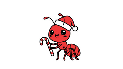 Festive Ant Holding a Candy Cane A Whimsical Holiday Illustration of an Insect