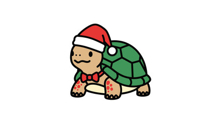 Festive Turtle Whimsical Holiday Illustration of a Turtle Wearing a Santa Hat and Bowtie