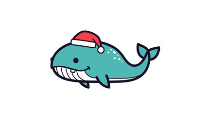 Festive Whale with Santa Hat A Cheerful Aquatic Holiday Illustration for Festive Designs