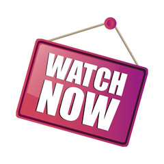 Watch now sign. Red door hanger. Video content vector. Online streaming symbol.