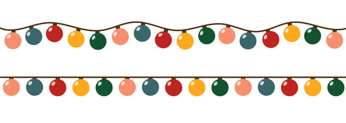 A garland of glowing bulbs in the shape of a ball. Christmas lights attached to a banner. Multicolored garland. Christmas decoration.