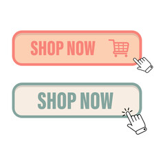 Shop now buttons. Online store link. E commerce vector. Click purchase symbol.