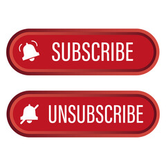 Subscribe button Vector. Unsubscribe red symbol. Website call action. Notification bell icon.