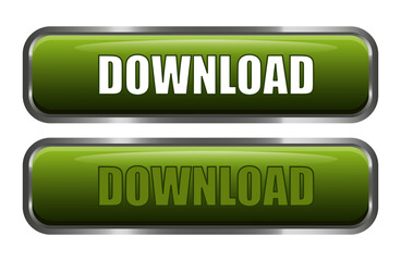Download buttons set. Green download buttons. Vector web panel. Glossy metallic style.
