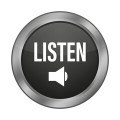 Listen button. Audio play icon. Black sound symbol. Digital media sign.