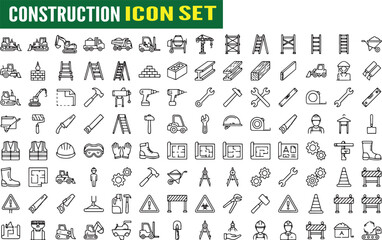 Construction and Architecture Line Icon Set,Vector Symbols  Building Tools,Engineering, and Industrial site, work, job, labor, contractor, site,contractor,truck, mixer, forklift, helmet, hardhat,