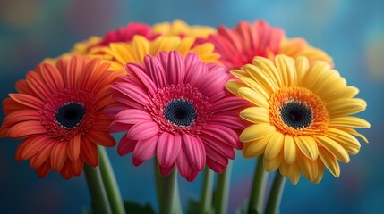 Close-up of vibrant gerbera daisies in pinks, oranges, and yellow