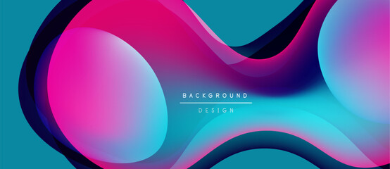 Abstract fluid shapes, vibrant colors blend. Modern design, teal, magenta, blue gradients create dynamic composition. Background elements suggest movement.