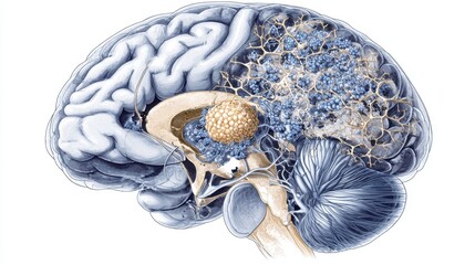 An artistic depiction of the human brain highlights its complex structures and functions.