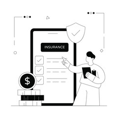 Bank Insurance  Vector Outline Illustration EPS 10 File	