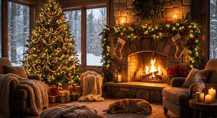 Snowy Christmas Living Room Background