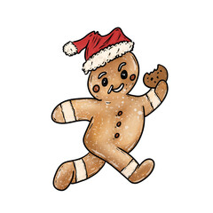 Cute Gingerbread Man Eating Cookie | Christmas Illustration
