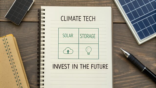 Notebook page with climate tech investment plan diagram