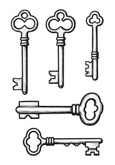 Vintage Skeleton Keys Collection Hand Drawn Vector Sketch Set