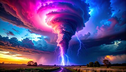 カラフルな稲妻・雷・竜巻. AI generated.