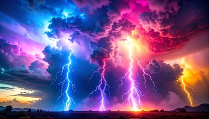 カラフルな稲妻・雷・竜巻. AI generated.