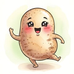 Obraz premium Cute cartoon potato character dancing happily