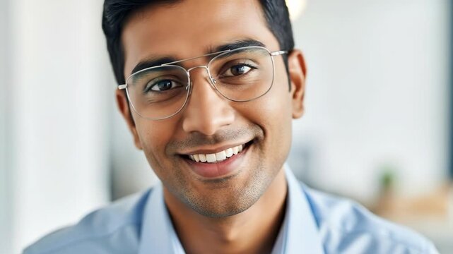 Business professional expressing confidence and approachability in office setting