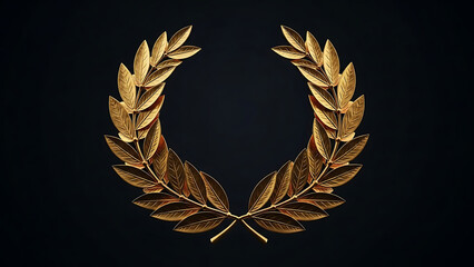 Majestic golden laurel wreath, a powerful emblem of victory, achievement, and honor, gleaming against a sophisticated dark backdrop, symbolizing success and recognition