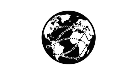 Globe illustration showing connected locations with dotted lines, representing global network or connection concept.