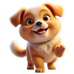 Chubby 3D Cartoon Puppy Dog Character with Red Collar and Big Smile