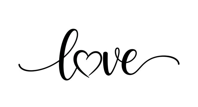 Elegant "love" script with a heart incorporated into the letter "o", isolated on a white background.