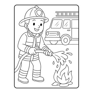 firefighter Cute profession Children coloring page