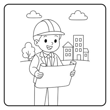 architect  Cute profession Children coloring page