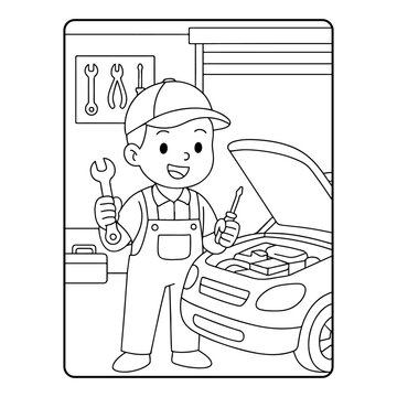 Mechanic Cute profession Children coloring page