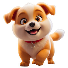 Chubby 3D Cartoon Puppy Dog Character with Red Collar and Big Smile