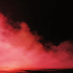 Red abstract composition featuring a vibrant crimson mist against a pure black background. The overall aesthetic is cinematic and atmospheric, emphasizing contrast and mood.