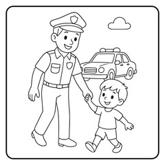 Fototapeta premium Policeman Cute profession Children coloring page