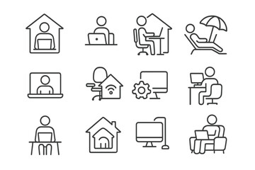 Remote work, flexible schedule, and digital nomad lifestyle outline concepts