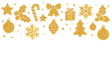 Festive golden glitter border design with Christmas and winter holiday elements