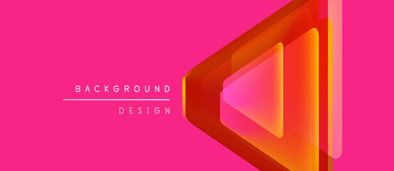 Bright pink backdrop features layered orange geometric shapes. Text reads background design. Modern, vibrant visual presentation.