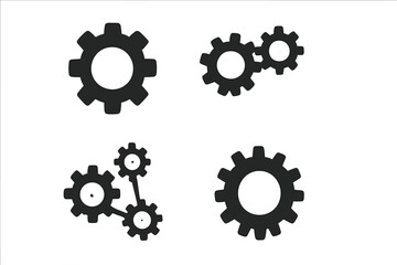 Set of black mechanical cogwheels and gear symbols isolated on a white background