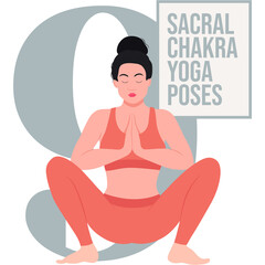 Woman In Coral Workout Set Performing Yoga Squat Pose With Hands Pressed Together In Front Of Chest In A Yoga Studio With Gray Background